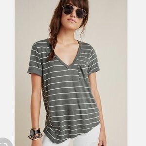 Women’s Anthropologie T.La Green Riley Striped Asymmetrical Pocket Tee Size M